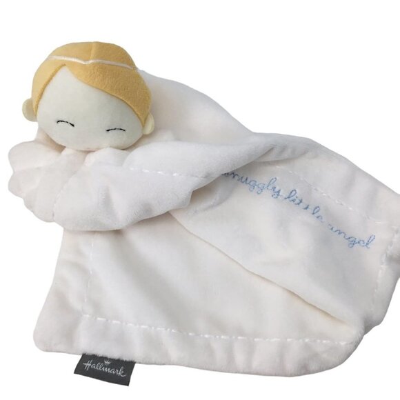 Hallmark Snuggly Little Angel Lovey Security Blanket Wings Blonde Blue Writing - Picture 4 of 7